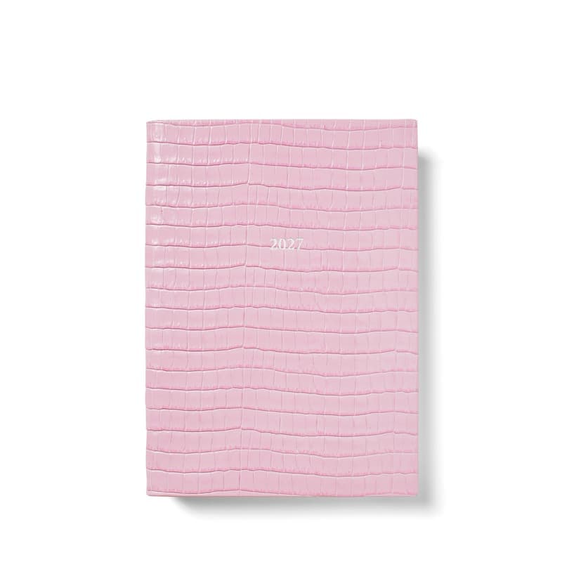 Aspinal of London 2027 A5 Week to View Diary in Deep Shine Powder Lilac Small Croc