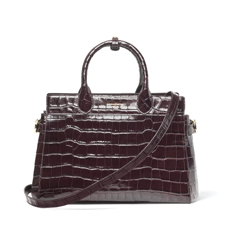 Aspinal of London Savannah in Deep Shine Dark Amazon Brown Croc