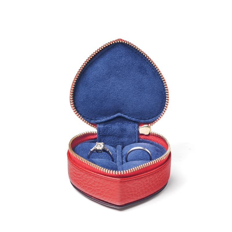 Aspinal of London Leather Heart Ring Box in Cardinal Red Pebble