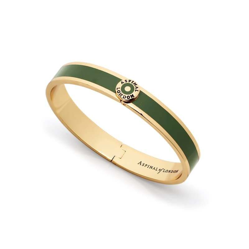 Aspinal of London Enamel Bangle in Racing Green Enamel & 18ct Gold Plated