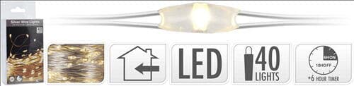 Lyskæde Stålwire Innendørs M/40 Led Varmt Hvitt M/timer