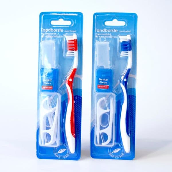 Tannbørste reisesett | Inkl tanntråd & flosser | Perfekt for tur