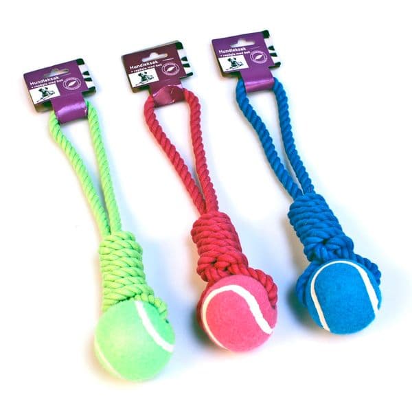 Hundeleke med tau og ball - 37 cm