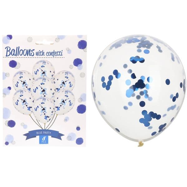 Konfettiballonger Blå 8pk | 30cm