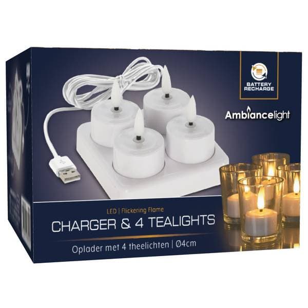 Oppladbart LED-Telyssett 4pk Med lader