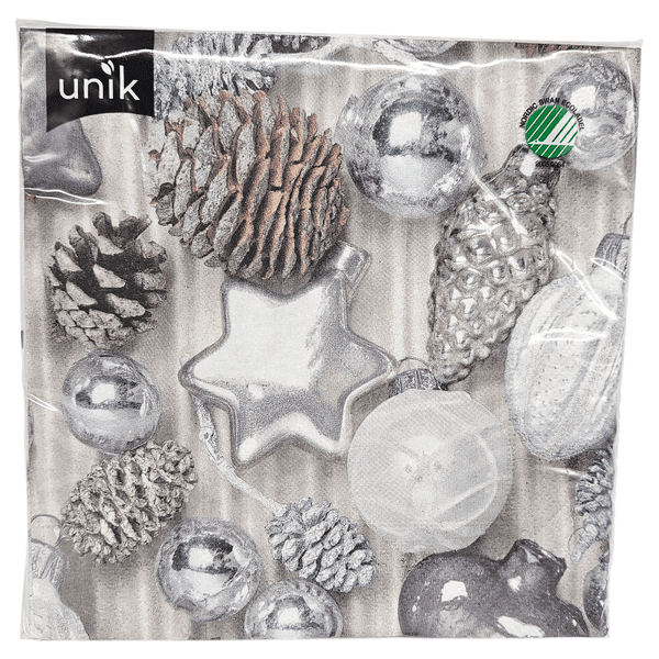 Juleservietter sølv 20pk 3-lags | 33x33cm | Unik
