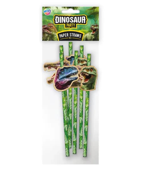 Dinosaur papirsugerør 6pk 19cm | Moxy Party | Jungel og dino motiv