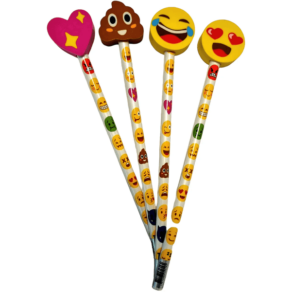 Emoji blyant med viskelær figur | 4ass