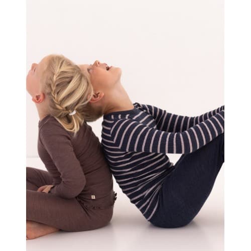 Langermet T-skjorte I Stripet Dropneedle-merinoull, Oeko-tex® 98/104 Navy/nature Melange