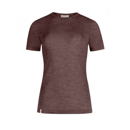 Kortermet T-skjorte Dame I 100% Merinoull, 1x1 Ribb Plum Melange Xl