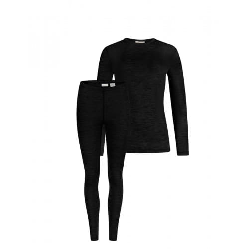 Damesett I Merinoull, Langermet T-skjorte & Leggings, 1x1 Rib Black S