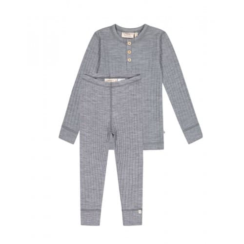 Guttesett I 100 % Merinoull, Oeko-tex®, Langermet T-skjorte & Leggings Grey Melange 122/128