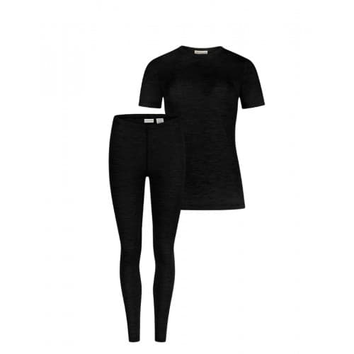 Damesett I 100 % Merinoull, Kortermet Topp Og Leggings, 1x1 Rib Black L