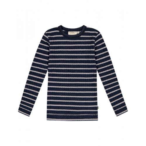 Ribbestrikket Langermet T-skjorte I 100 % Merinoull, Oeko-tex® 98/104 Navy/nature Melange
