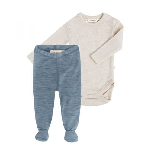 2-pak Ullsett Til Baby, Leggings Med Fot & Body Med Knapp I 100% Merinoull 74 Blue Nature