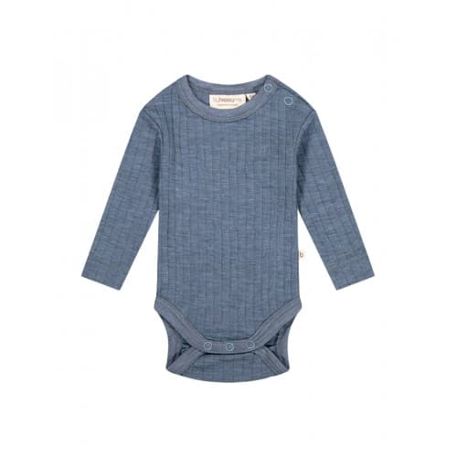 Ribbestrikket Body Med Rund Hals Og Knapper I 100 % Merinoull, Oeko-tex® Blue Mélange 74