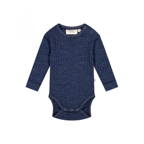 Ribbestrikket Body Med Rund Hals Og Knapper I 100 % Merinoull, Oeko-tex® 92 Navy Melange