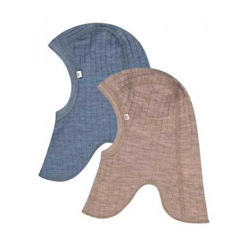Ribbestrikket Balaklava I Tynn 100 % Merinoull, Oeko-tex®, 2-pak 62/68 Beige Melange