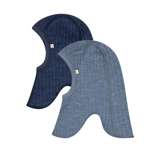 Ribbestrikket Balaklava I Tynn 100 % Merinoull, Oeko-tex®, 2-pak 98/104 Blue/navy Melange