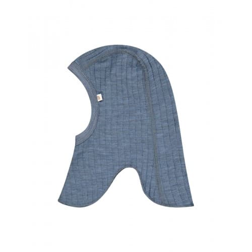 Ribbestrikket Balaklava I Tynn 100 % Merinoull, Oeko-tex® 62/68 Blue - Melange