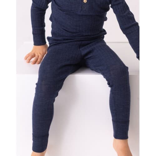 Ribbestrikkede Leggings I 100 % Merinoull, Oeko-tex® Navy Melange 122/128