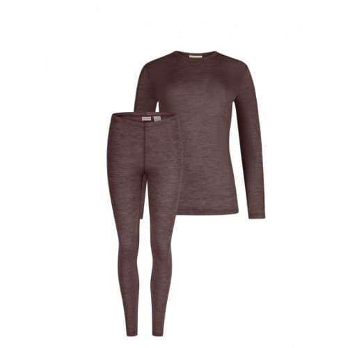 Damesett I Merinoull, Langermet T-skjorte & Leggings, 1x1 Rib Plum Melange Xxl