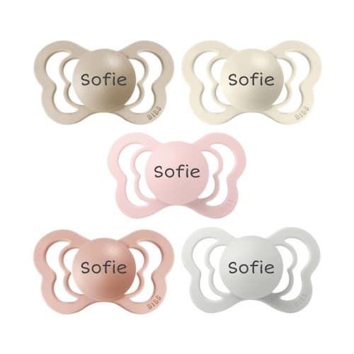 Bibs Couture, Str. 2 (6+ Md.), Anatomisk - Lateks, Smokker Med Navn , 5-pak
