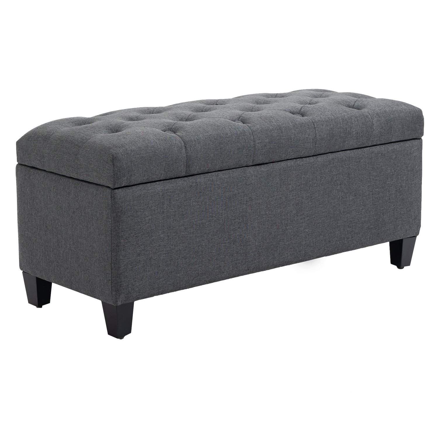 Mørkegrå trukket benk med oppbevaring 100x40x44 cm