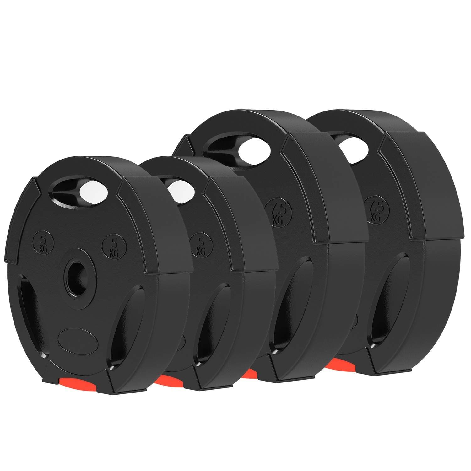 Sett med 4 manualvekter, 2 x 5 kg/7,5 kg vekter, vektplatesett, vektskiver for 2,5 cm hantelstang, Ø 30 mm boring, svart