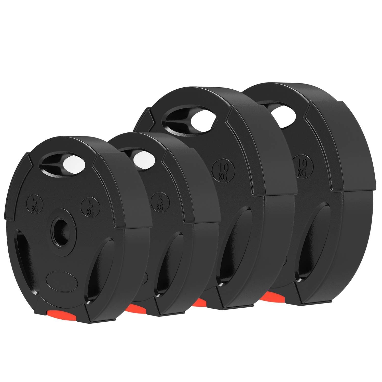 Sett med 4 manualvekter, 2 x 5 kg/10kg vekter, vektplatesett, vektskiver for 2,5 cm hantelstang, Ø 30 mm boring, svart