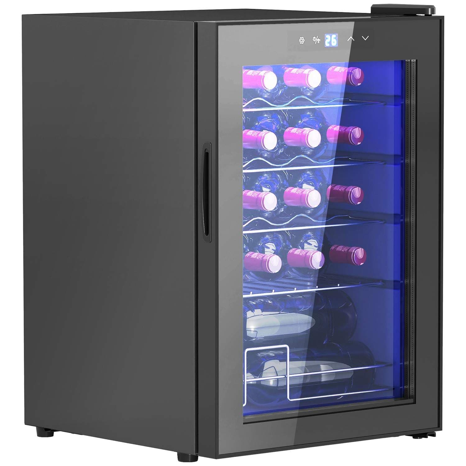 Vinkjøleskap 20 flasker 53L 5-18℃ Kompressordrikkekjøleskap med anti-UV-glassdør, flaskekjøleskap med LED-lys, lite vinskap med