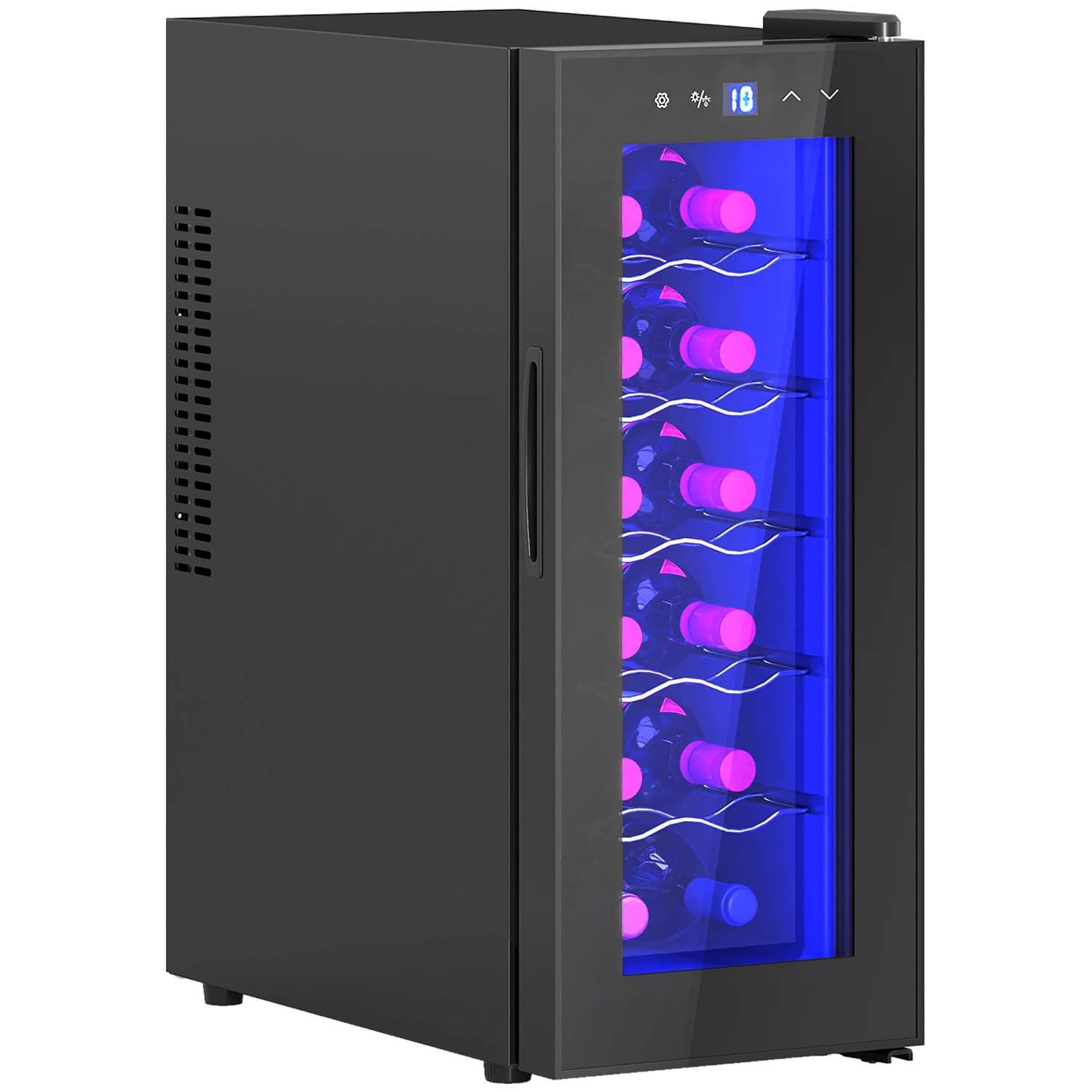 Vinkjøleskap 12 flasker 30L 8-18℃ Dobbelt termoelektrisk flaskekjøleskap med glassdør, drikkekjøleskap med LED-lys, Lite vinskap