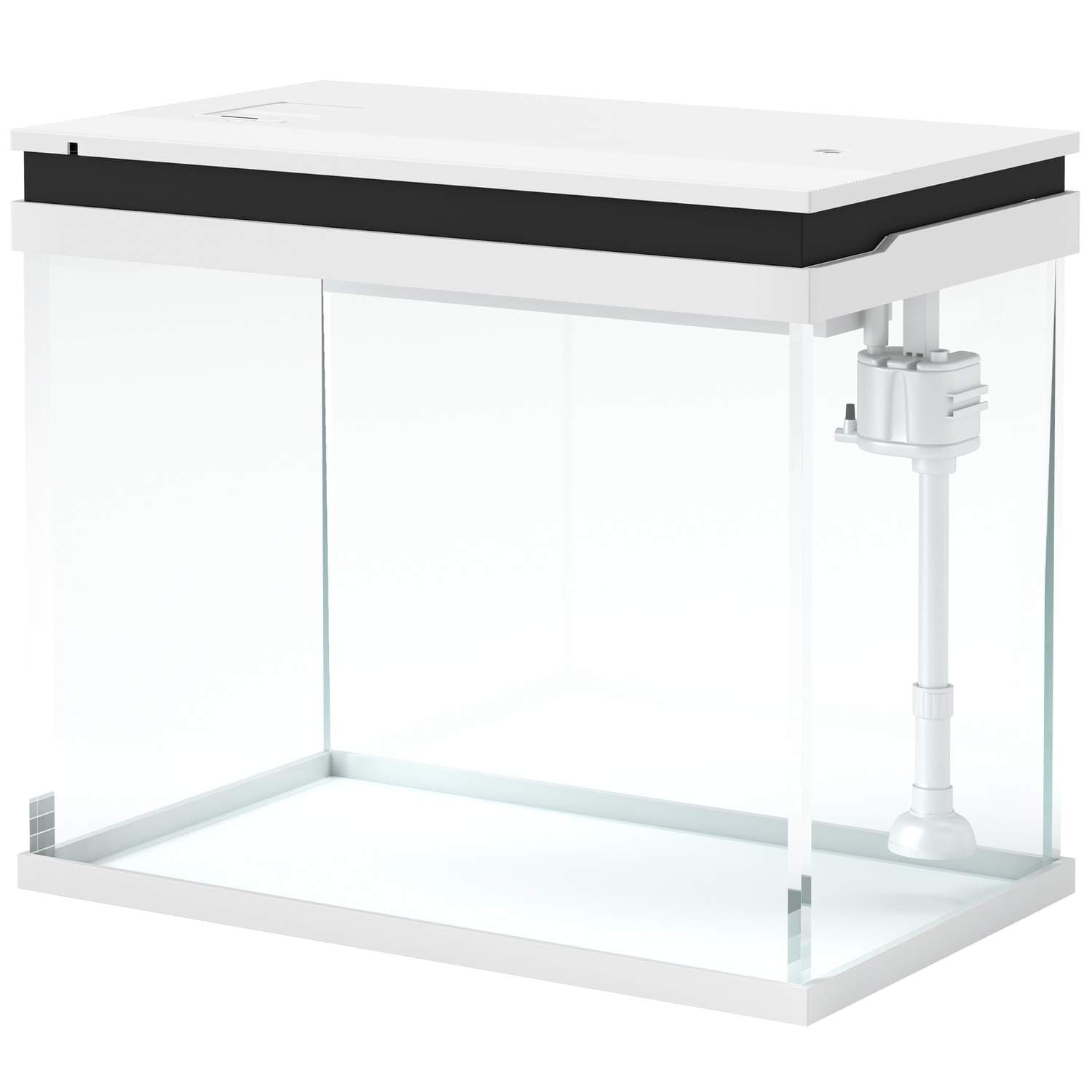 Akvarium, 41 liters glassakvarium med filtersystem, LED-lys, vannpumpe, kompakt akvarium for ulike fiskearter, hvit