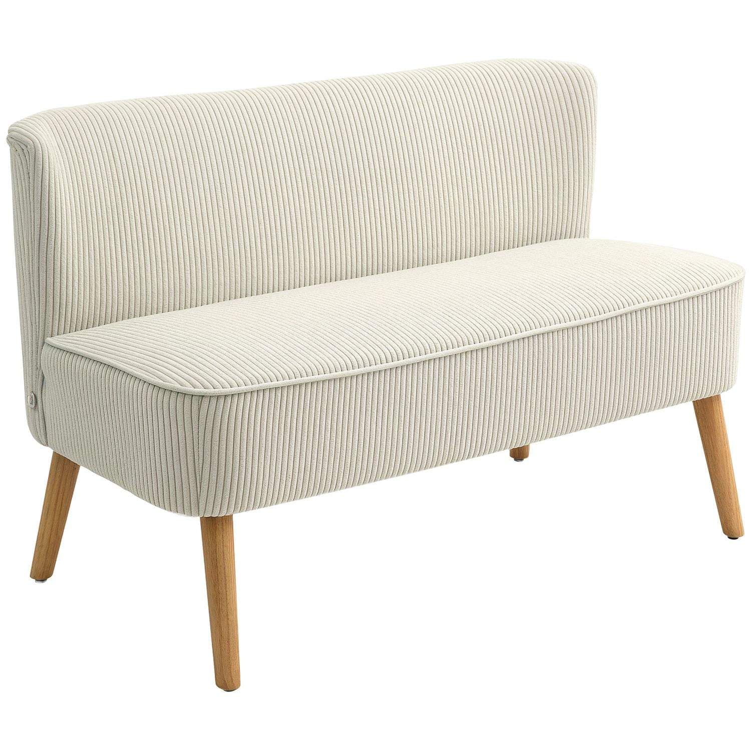 Sofa 2-seters moderne sofa uten armlener, polstret sofa med kordfløyellook, liten loungesofa med treben til stue, 117 x 56,5 x 7