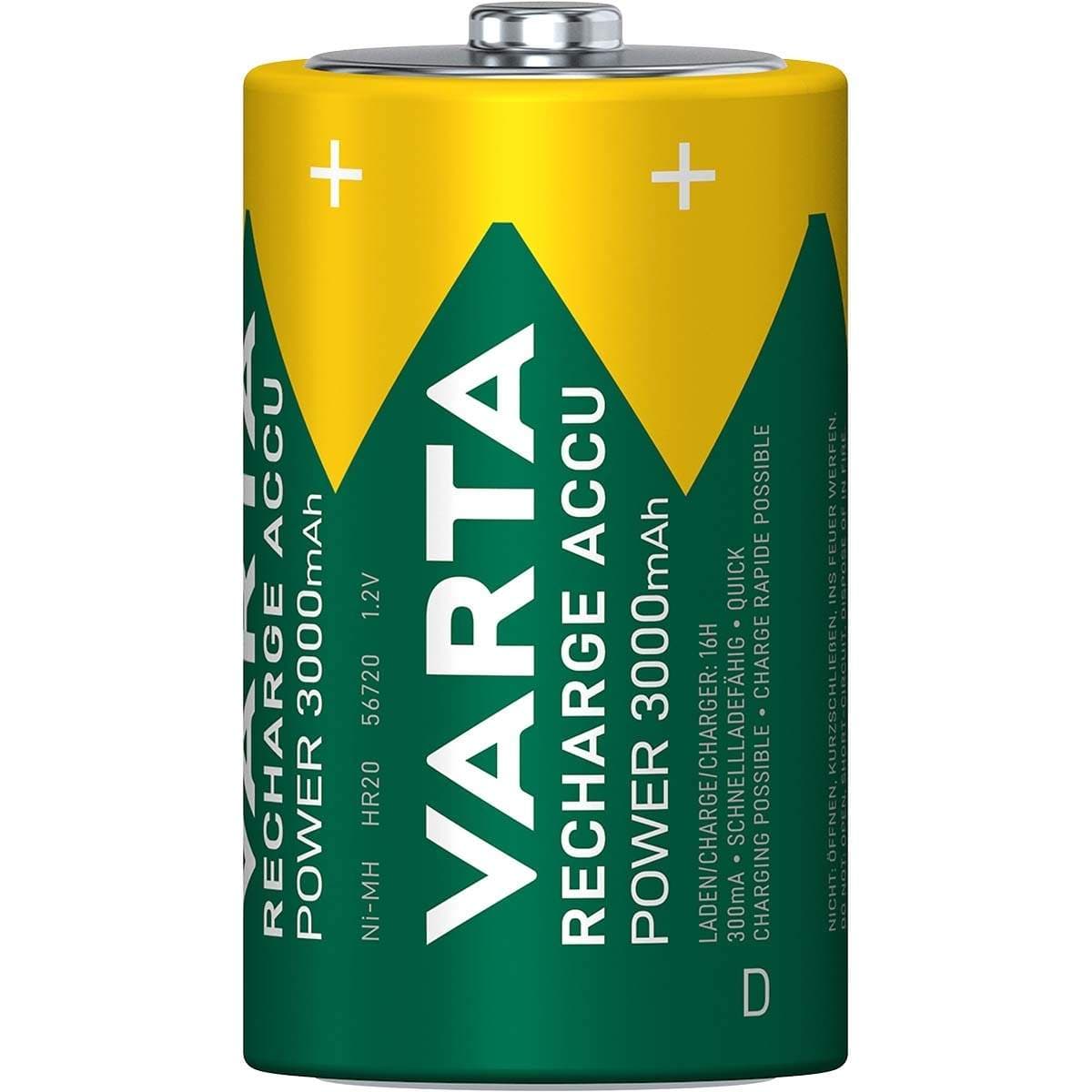 Oppladbare batteri D | 1.2 V DC | 3000 mAh | Forhånds ladet | 2-Blister | HR20 | Grøn / Gul