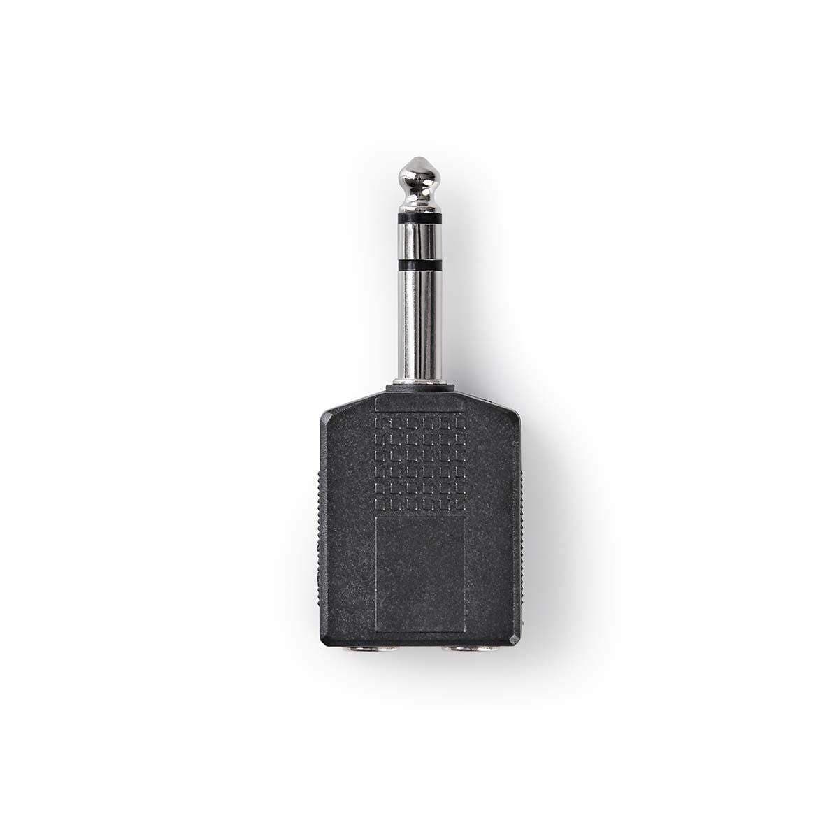 Stereo Audio Adapter | 6.35 mm Han | 2x 6.35 mm Hun | Nikkel belagt | Rett | ABS | Sort | 10 stk. | Konvolutt