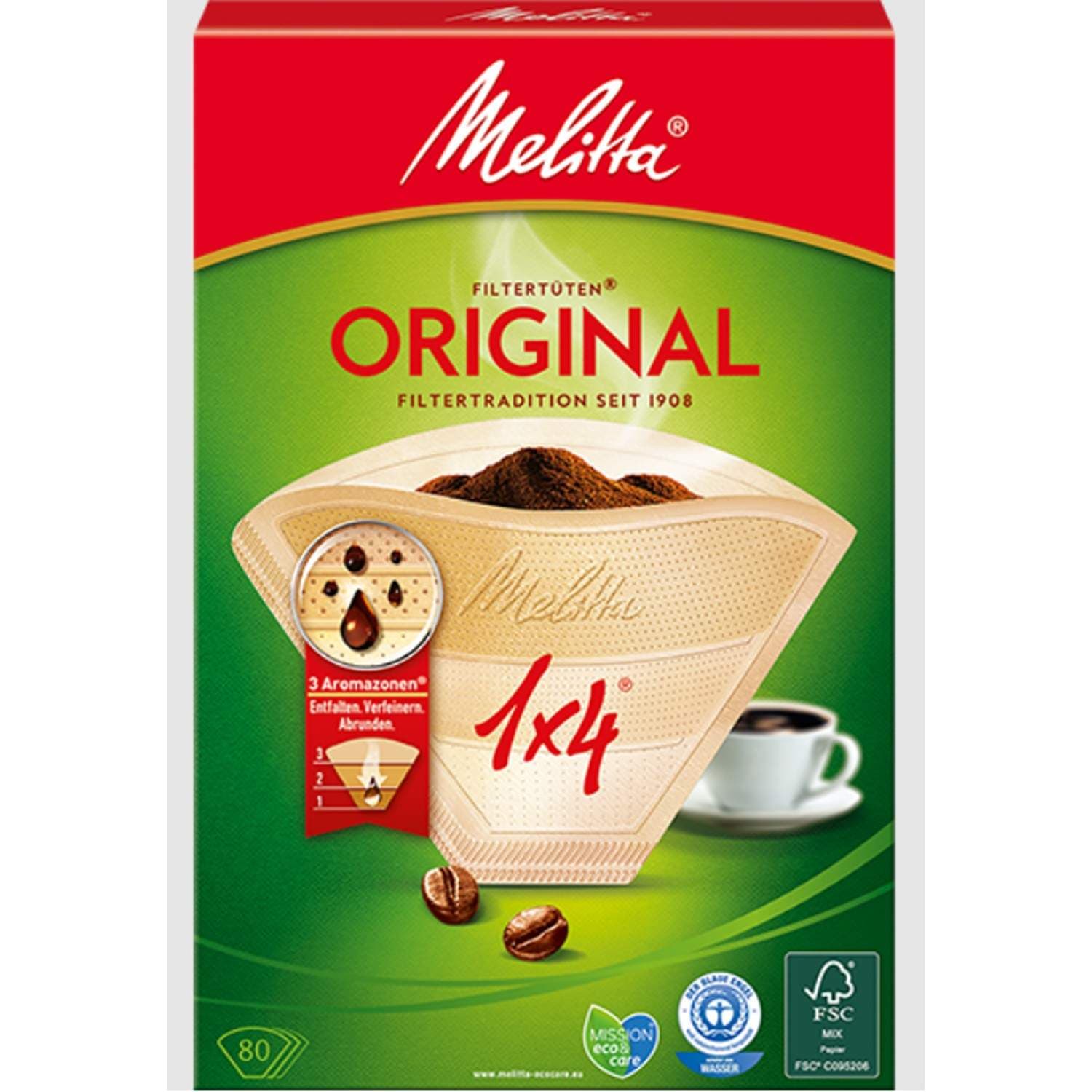Kaffefilter Original 1X4 Ubleket 80-pakning 18 stk DFP