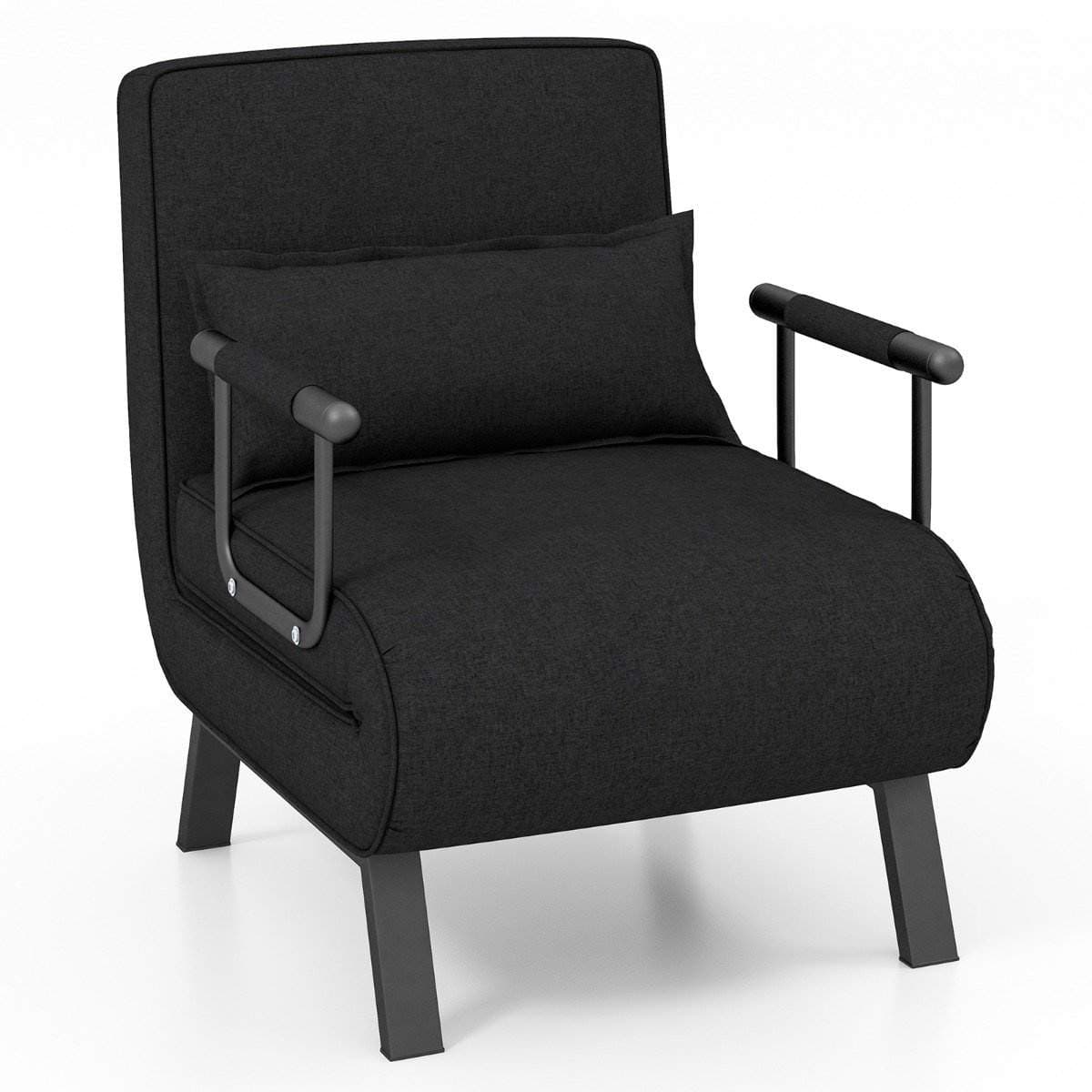 Lenestolseng med sengefunksjon, sammenleggbar sofa, sovesofa med justerbar rygg og avtagbar pute, svart
