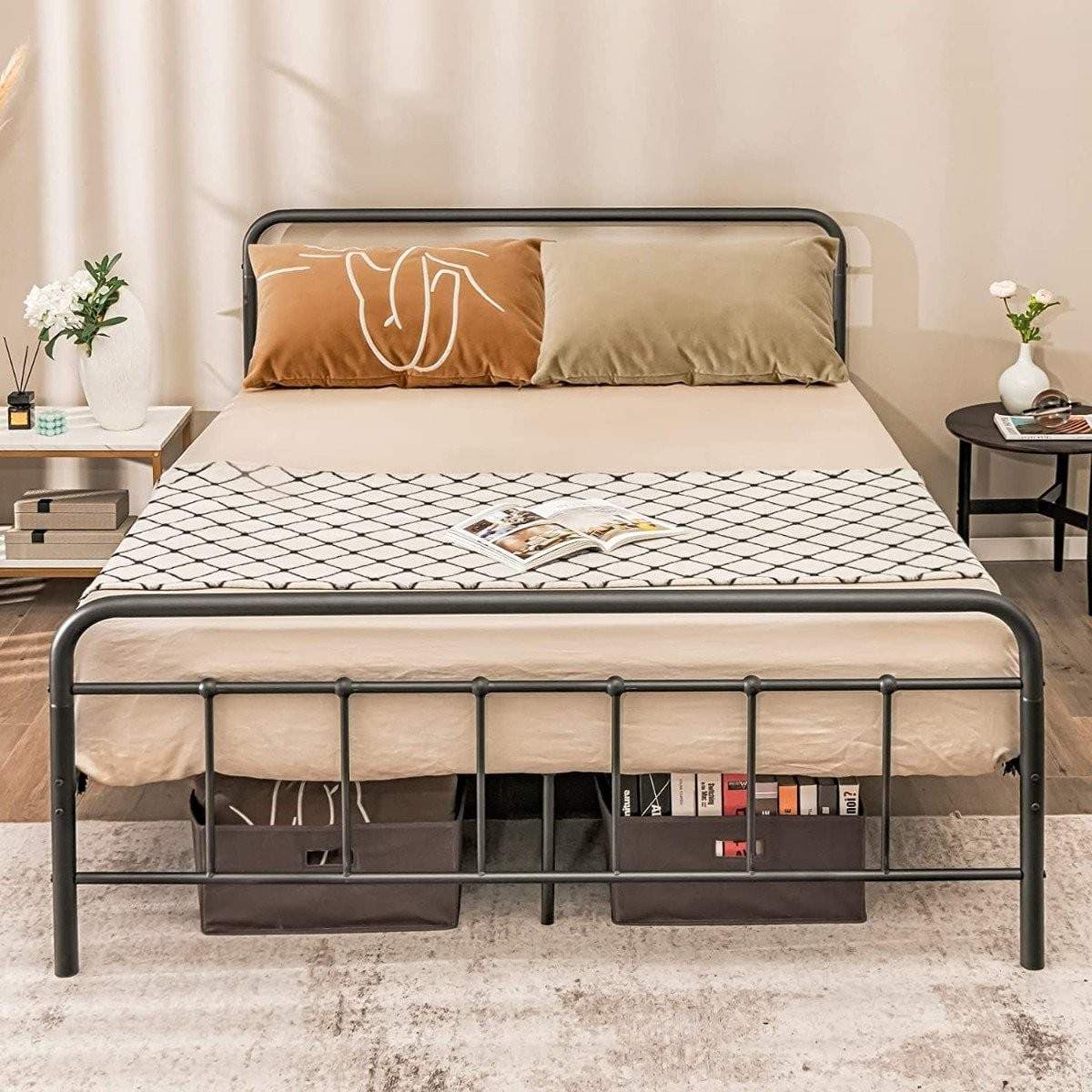Metallplattformseng Moderne sengeramme med sengegavl og fotgavl 208 x 164 x 102 cm Svart