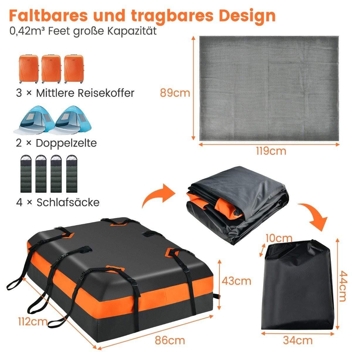 Takbagasjebag for alle kjøretøy Takboks med 450 L kapasitet