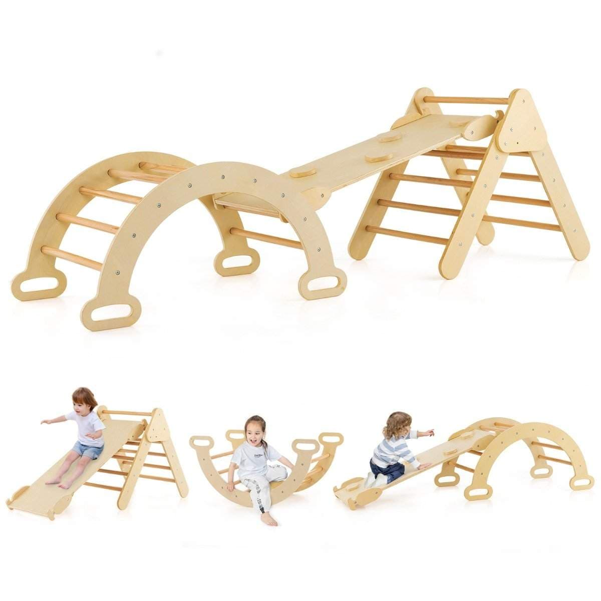 Trekantet klatrelekesett for småbarn med naturlig klatretrekant