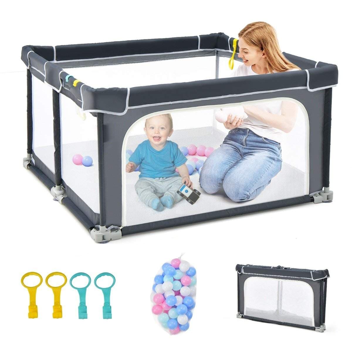 Firkantet Babylekegrind 124 x 124 cm Stort Lekegjerde Mørkegrå