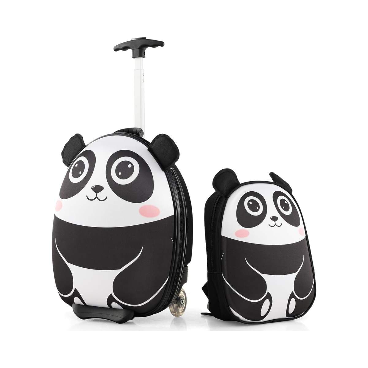 2-delt barnekoffert & ryggsekk med hjul og 3-trinns teleskophåndtak 12"+16" barnevogn Panda