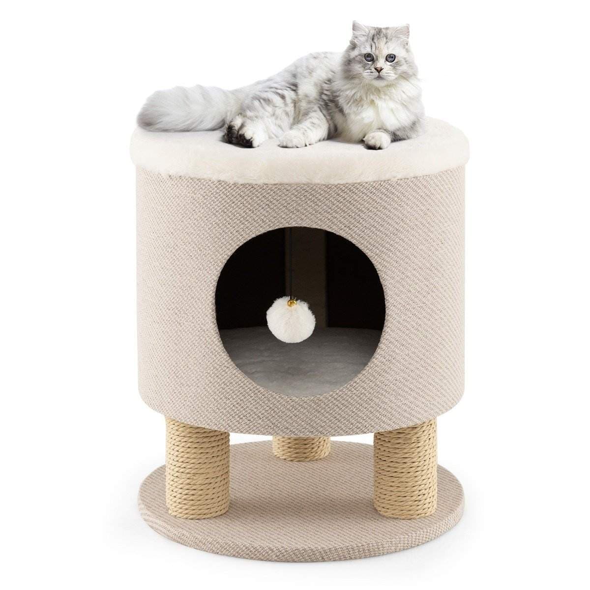 Liten skrapestolpe med mykt sete & 3 sisal skrapestolper & ballkrakk 40 x 40 x 47 cm beige