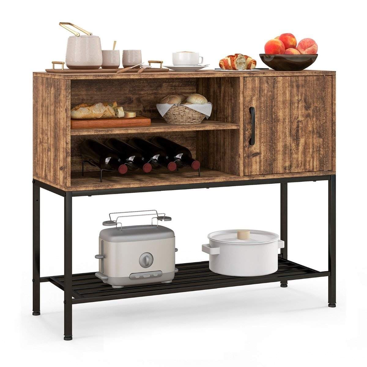 Barskap med vinstativer og hyller konsollbord i tre med metallramme for spisestue 100 x 35 x 83 cm kaffe