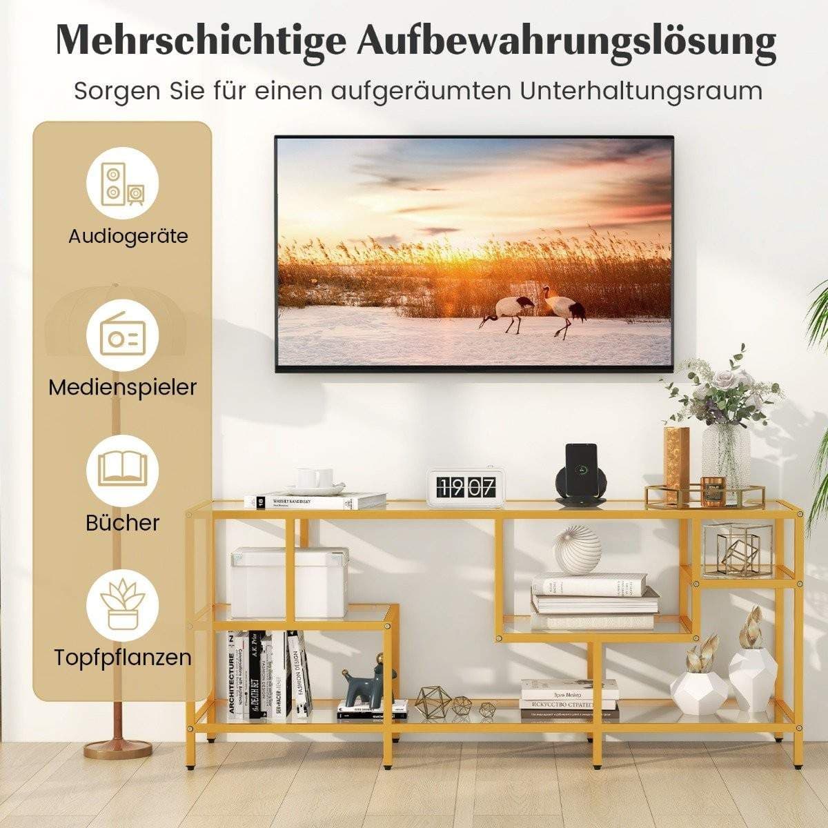 TV-skap TV-bord for TV opp til 65 tommer TV-bord gull 147 x 40 x 62 cm