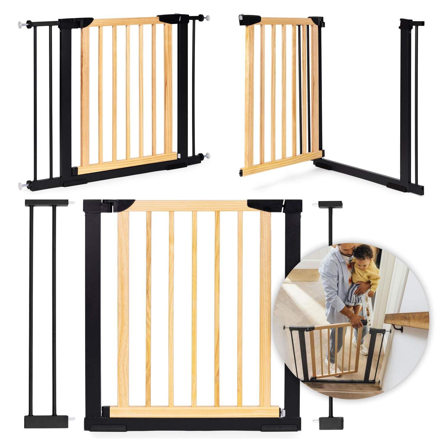 Sikkerhetsportbarriere, 74-100 cm, for trapper og dører, metall og tre, tilleggspaneler, ØKOLEKER