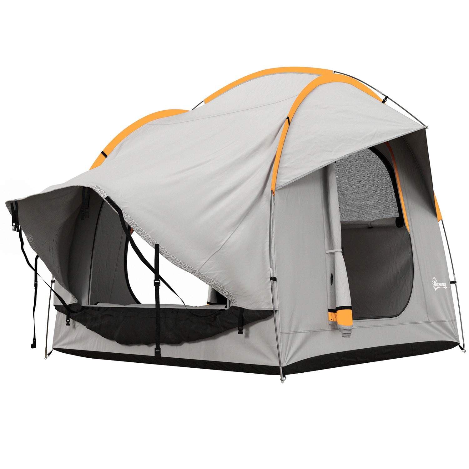 Baktelt bil kuppeltelt for 6 personer med 3 dører og vinduer, bakluke telt for campingvogner og SUVer laget av polyester, lys gr