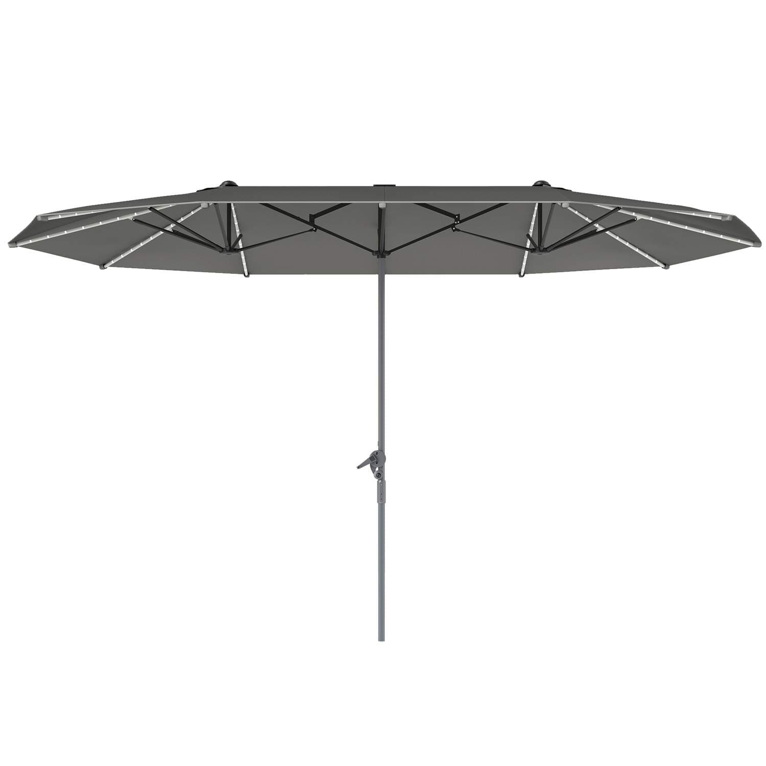 Dobbel Parasoll med Solar LED-lys 451 x 267 cm Aluminium UV 50+ Parasoll med Håndsveiv Balkong Paraply Vindtett Market Paraply S