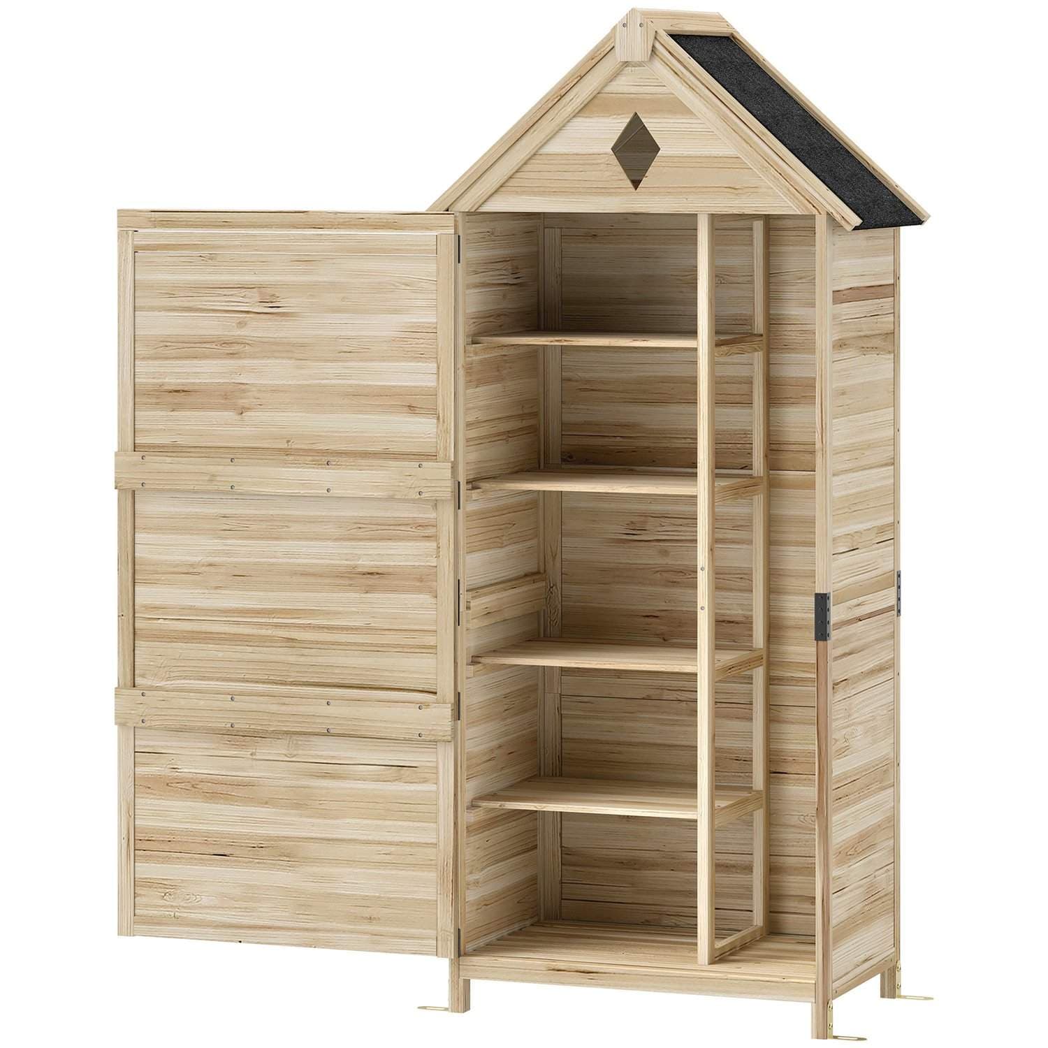 Hageskap i tre, vanntett redskapsbod med asfaltgavltak, boddør 80 x 49 x 170 cm, værbestandig redskapsskap, redskapsbod hageskur